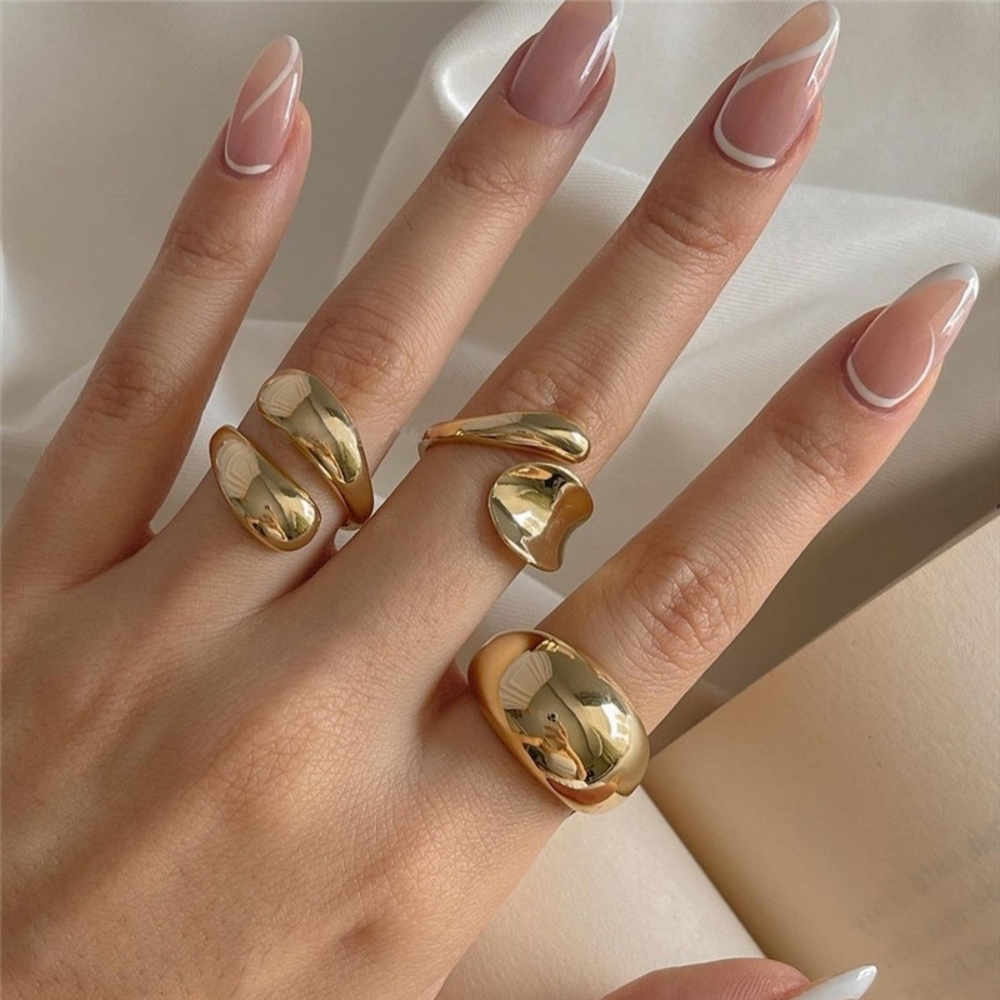 3 Piece Set Vintage Gold Color Water Drop Adjustable Rings for Women